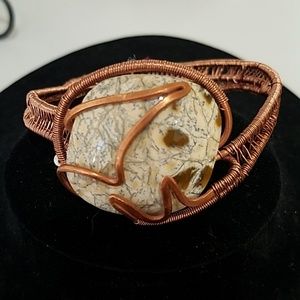 Petrified Stone Caboshone set in Copper